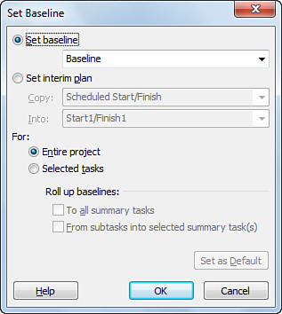 Use the Set Baseline dialog box to choose baseline options.