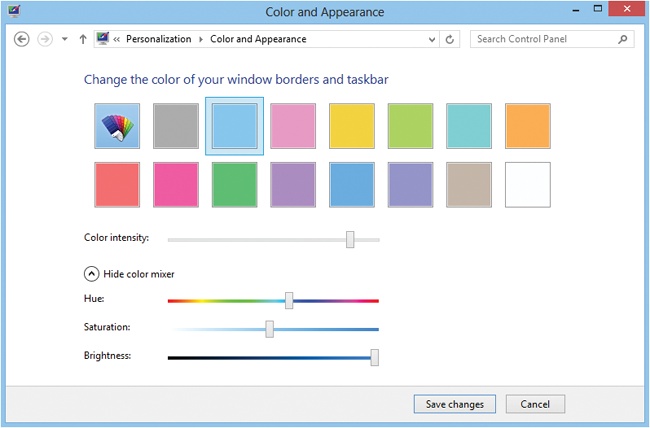 Configure the visual appearance of the display using the options on the Color And Appearance page.