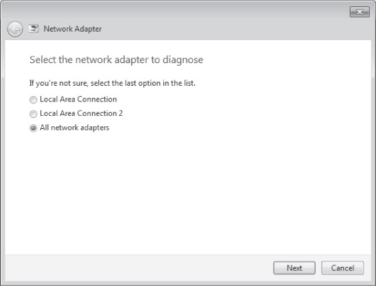 The Network Adapter troubleshooter