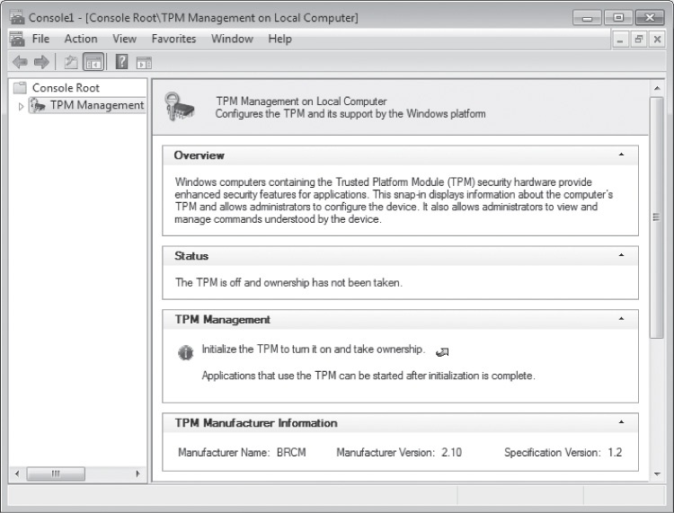 Using the TPM Management snap-in to initialize a TPM manually