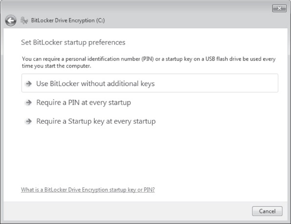 Startup options in BitLocker