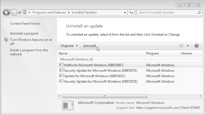 Uninstalling an update to determine whether it is the source of a problem