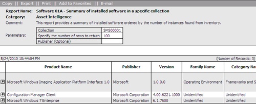 Software reporting in SCCM