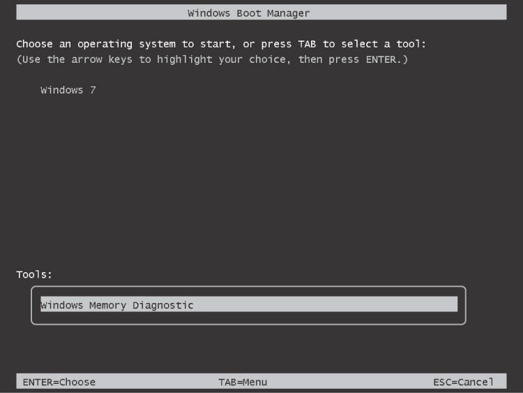 Starting Windows Memory Diagnostic from Windows Boot Manager