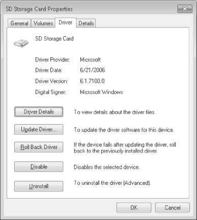 Use the Driver tab of a device to update or roll back its driver.