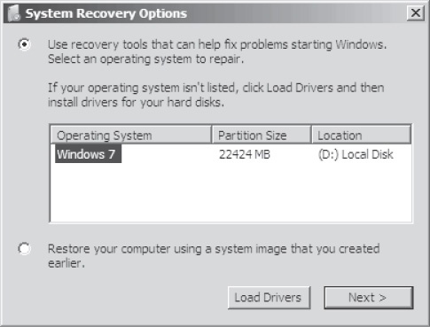 Opening System Recovery Options
