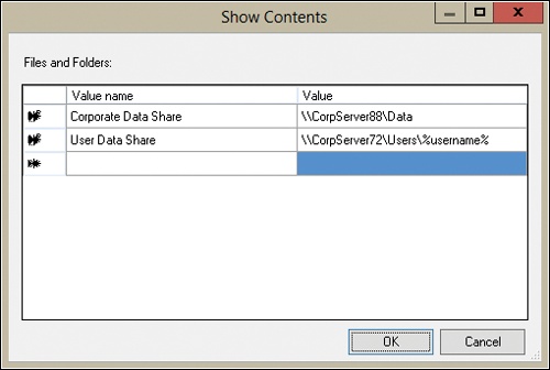 Use the Show Contents dialog box to specify resources according to their UNC path.