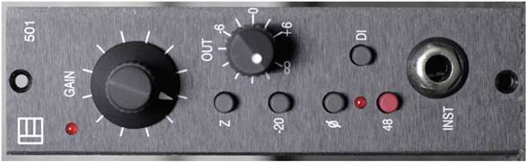 The two-stage discrete transistor and transformer-coupled 501 mic pre includes an active DI, too.