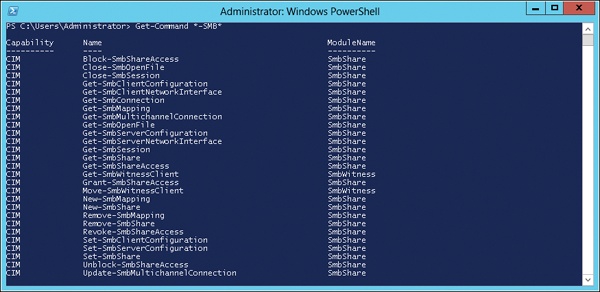 PowerShell cmdlets for managing SMB features and infrastructure.