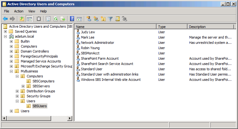 The Active Directory Users And Computers Console.