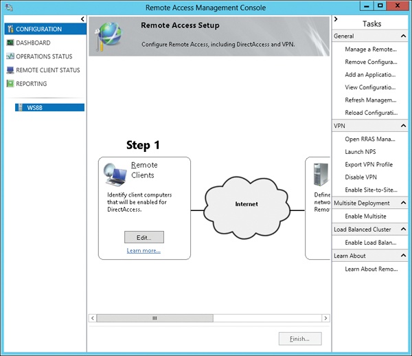 Using the Remote Access Management Console to perform additional configuration of a remote access environment.