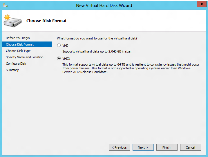 Choosing the virtual disk format