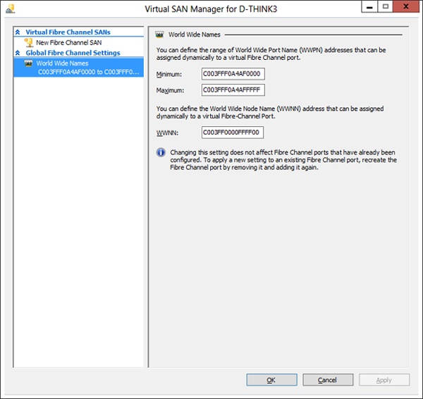The virtual storage options in Hyper-V enabling NPIV virtualization of Fibre Channel interfaces