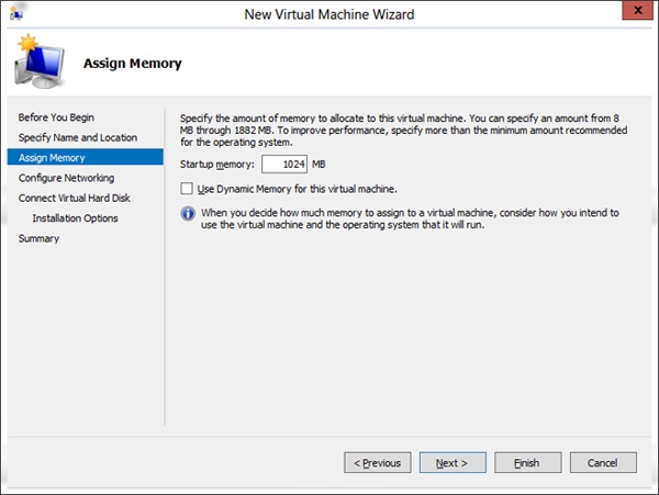 The virtual machine configured with 1 GB of memory