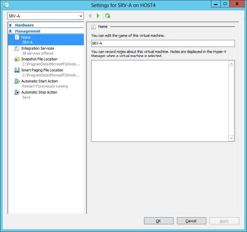 Configuring management settings for a virtual machine.