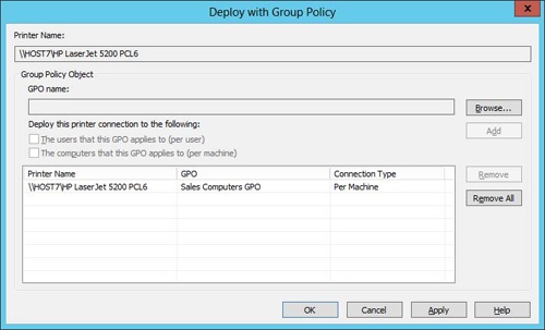 Deploying a printer connection to a client using Group Policy.