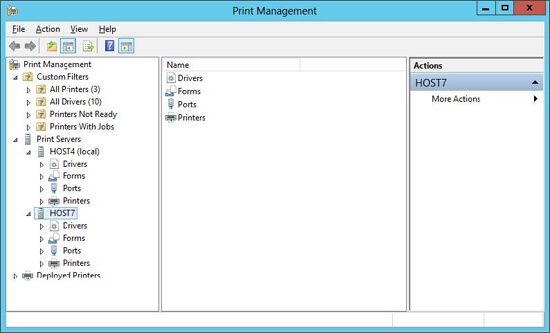 Managing print servers using the Print Management console.