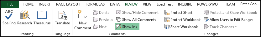 A screenshot of the Review tab.