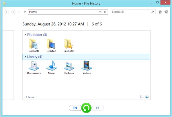 Choosing an item to recover from File History