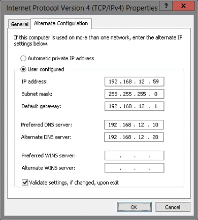 Use the Alternate Configuration tab to configure private IP addresses for the computer.