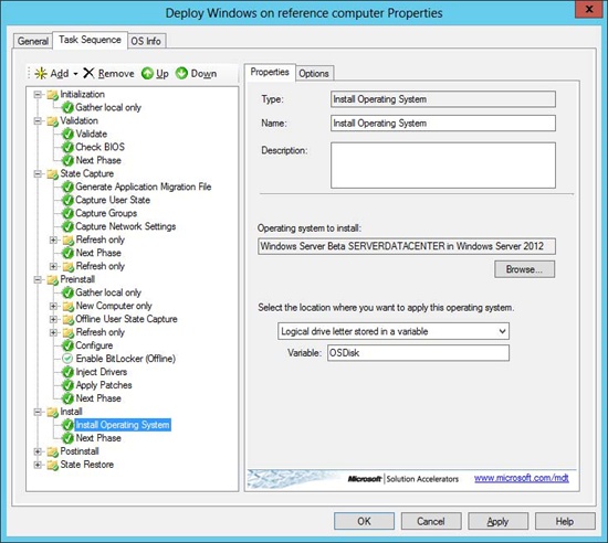 Customizing a task sequence.