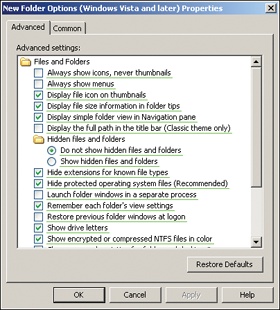 A Folder Options preference item