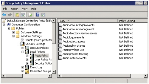 The Audit Policy node of a GPO