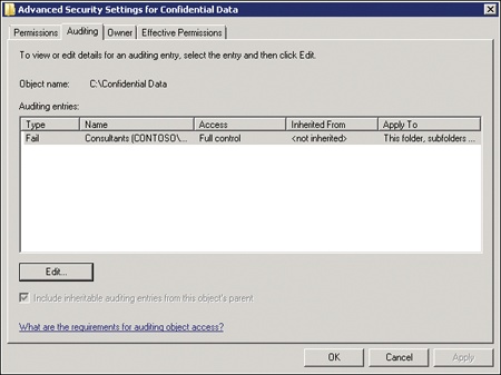 The Advanced Security Settings dialog box of a folder named Confidential Data