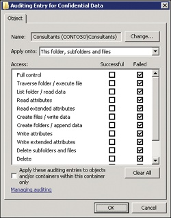 The Auditing Entry dialog box