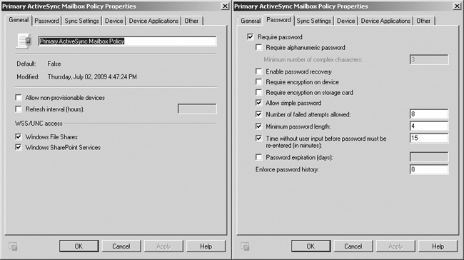 Configure general and password options.