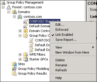 The context menu of a GPO link