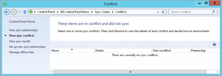 Conflicts are listed according to document name, file type, time, partnership, and conflict type.