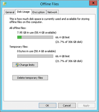 Configure disk limits for offline files.