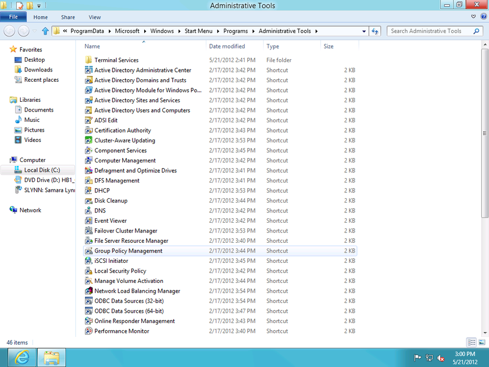 The Administrative Tools folder