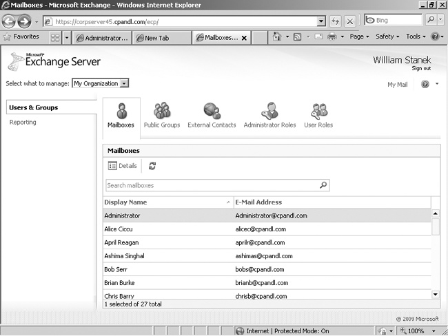 Access mailbox-enabled users in the Exchange Control Panel.