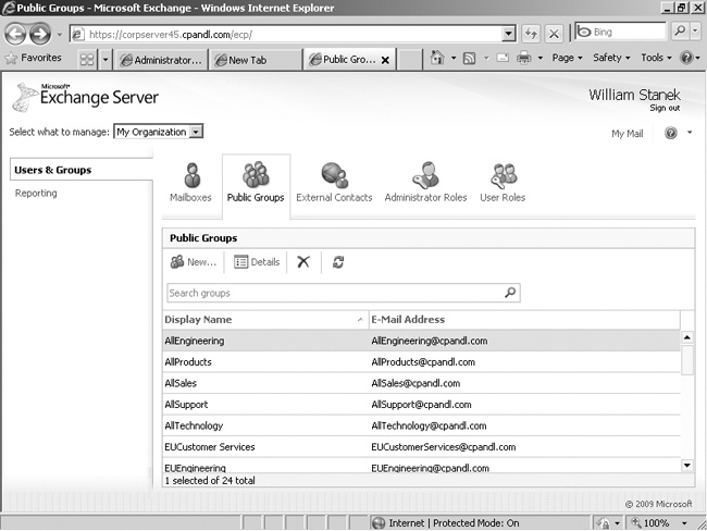 Access distribution groups in the Exchange Control Panel.