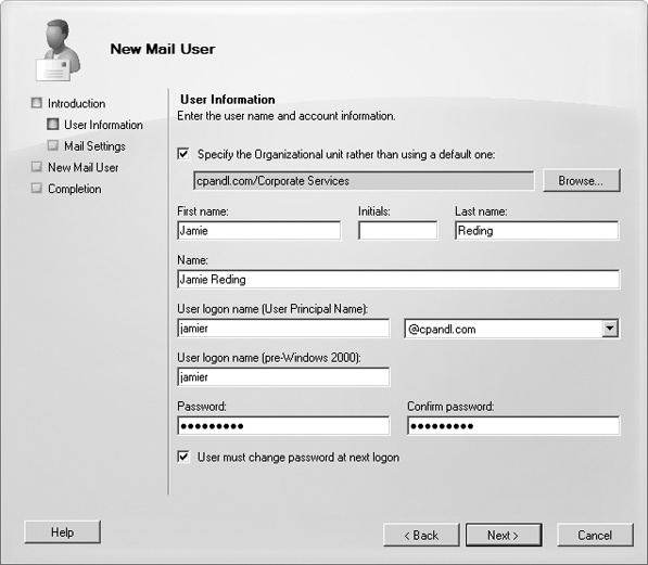 Configure the mail-enabled user's settings.