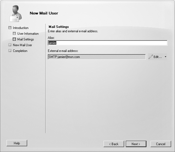 Configure the user's mail settings.