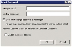 The Reset Password dialog box