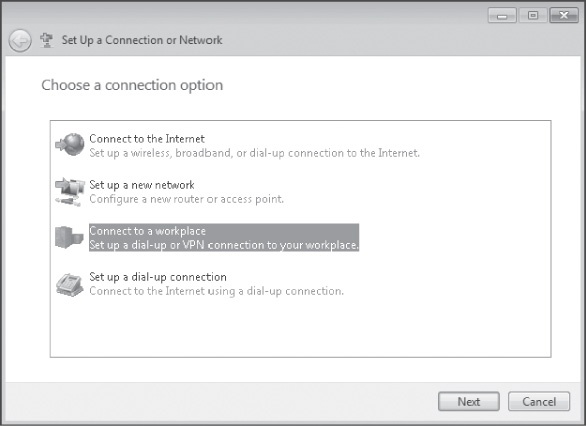 Using the Set Up A Connection Or Network wizard