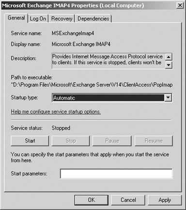 For troubleshooting, you might want to change the service startup option in the Properties dialog box.