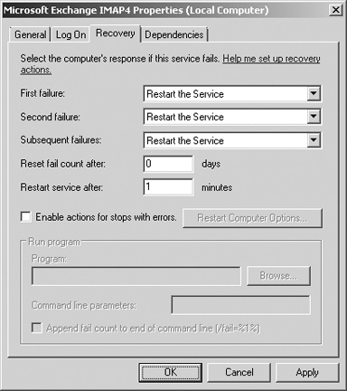 By using the Recovery tab in the Properties dialog box, you can configure services to automatically recover in case of failure.