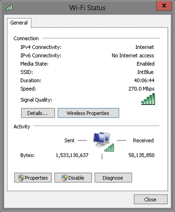 Determine the status and signal strength of a wireless network connection.