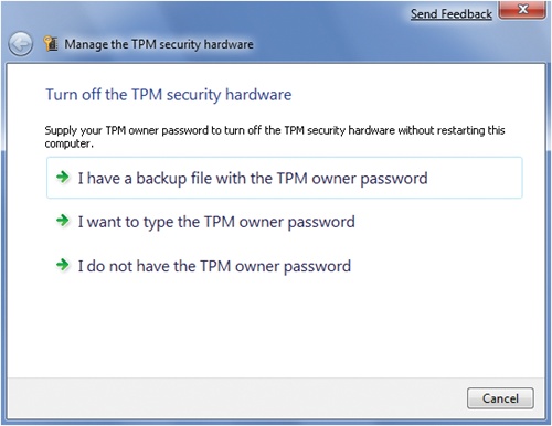 Supply the TPM owner password, if prompted for one.