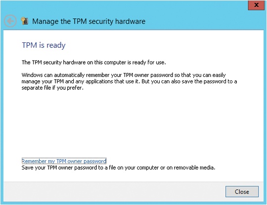 TPM ownership is set and the TPM is ready for use.