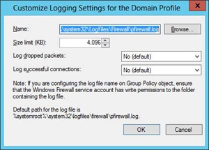 Configuring logging for a firewall profile.