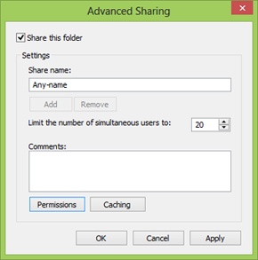 The Advanced Sharing dialog box