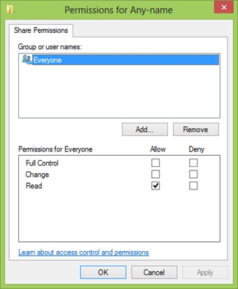The Permissions For Any-name dialog box