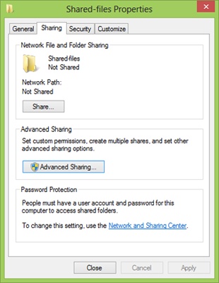 Enabling file sharing on a specific network