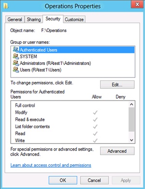 Security configuration for the Operations folder